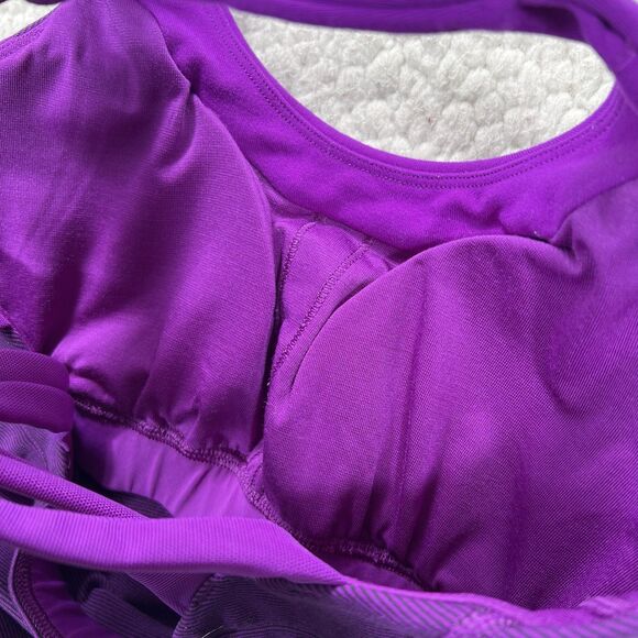 Lululemon Power Y Tank Top Sz 6 Purple Stripe Criss Cross Back Built In Bra Yoga - Picture 6 of 11